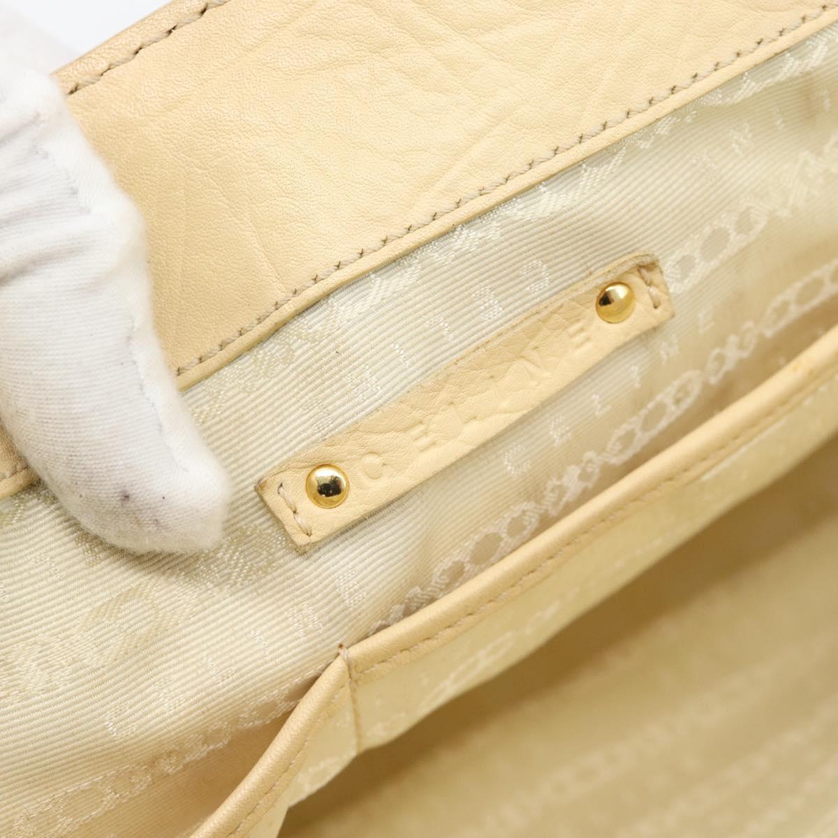 CELINE Hand Bag Leather Ivory Gold Auth hk3795
