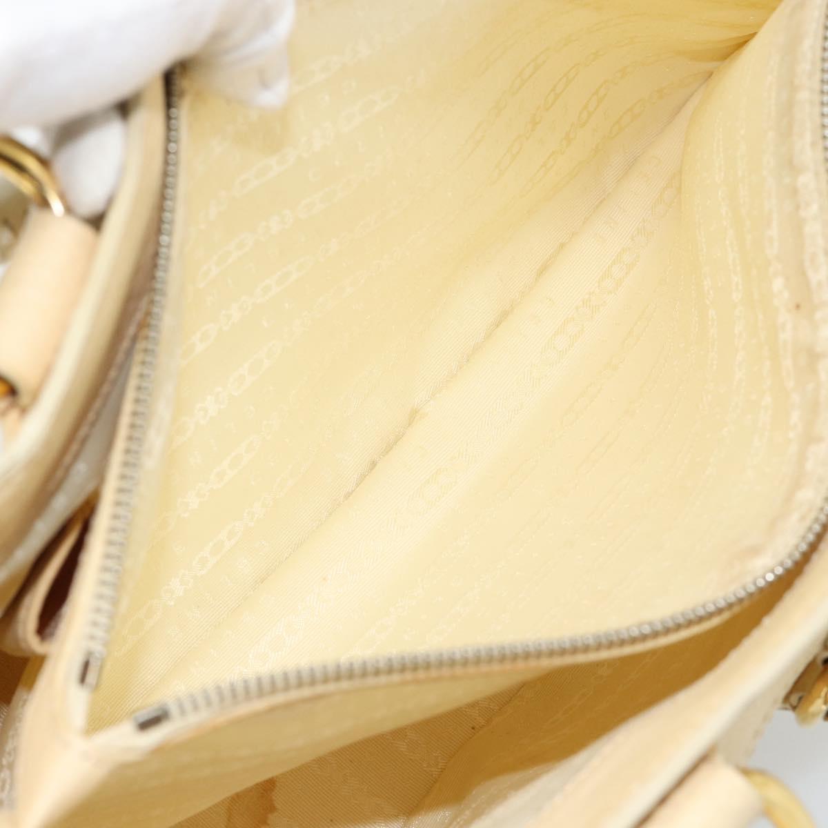 CELINE Hand Bag Leather Ivory Gold Auth hk3795