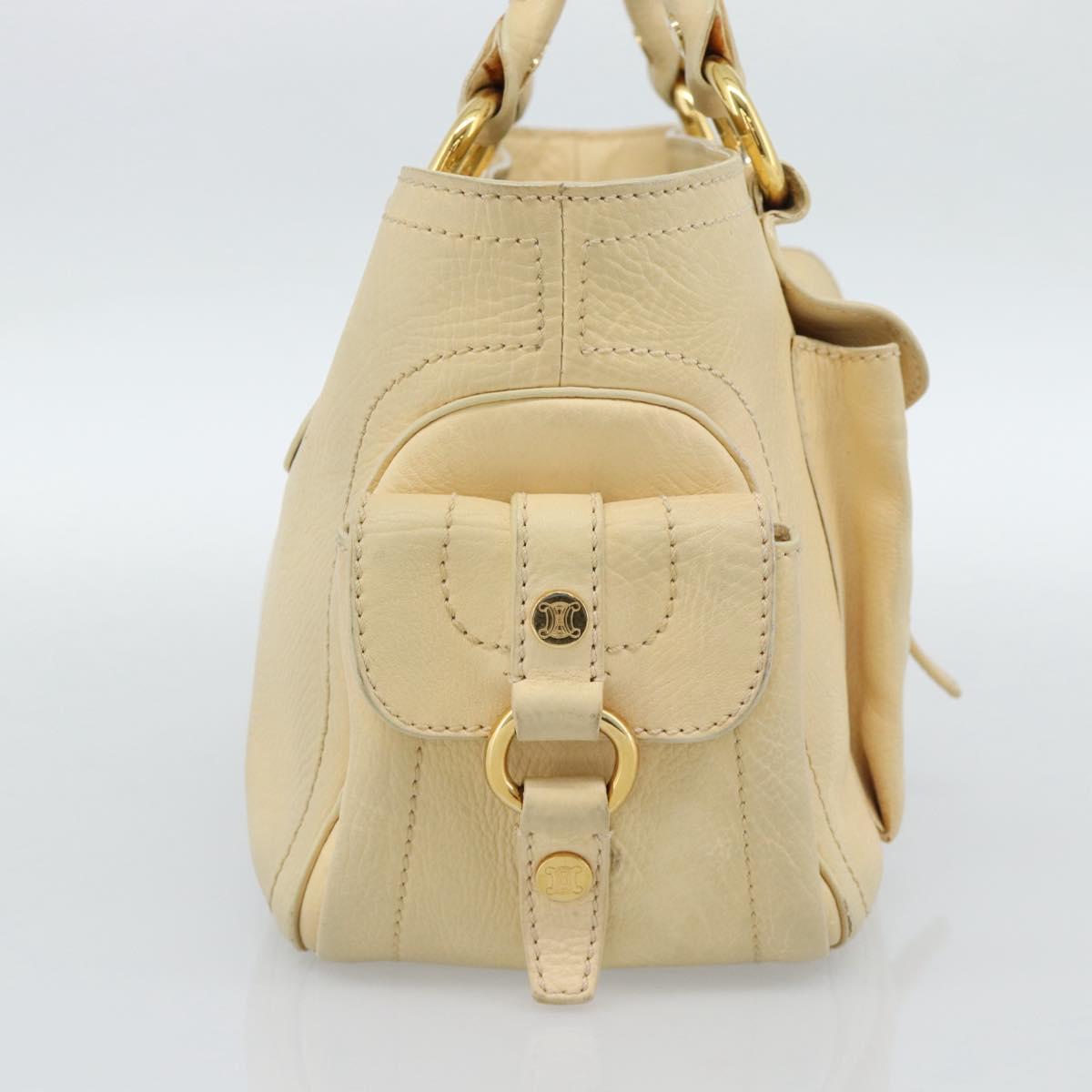 CELINE Hand Bag Leather Ivory Gold Auth hk3795