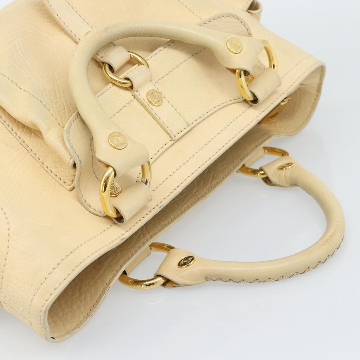 CELINE Hand Bag Leather Ivory Gold Auth hk3795