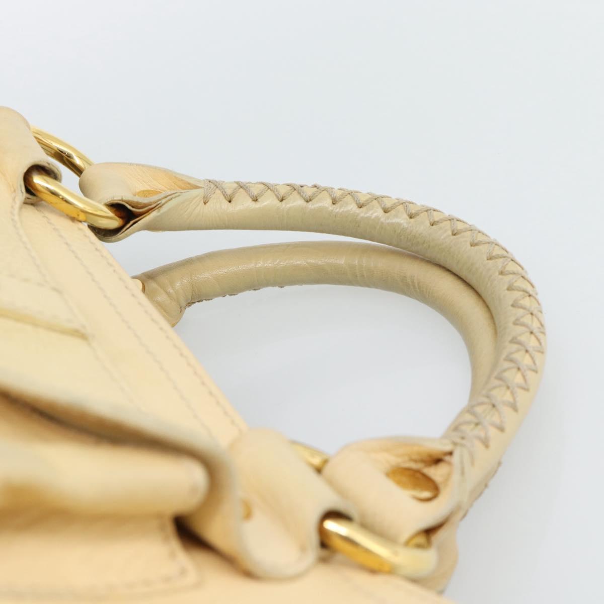 CELINE Hand Bag Leather Ivory Gold Auth hk3795