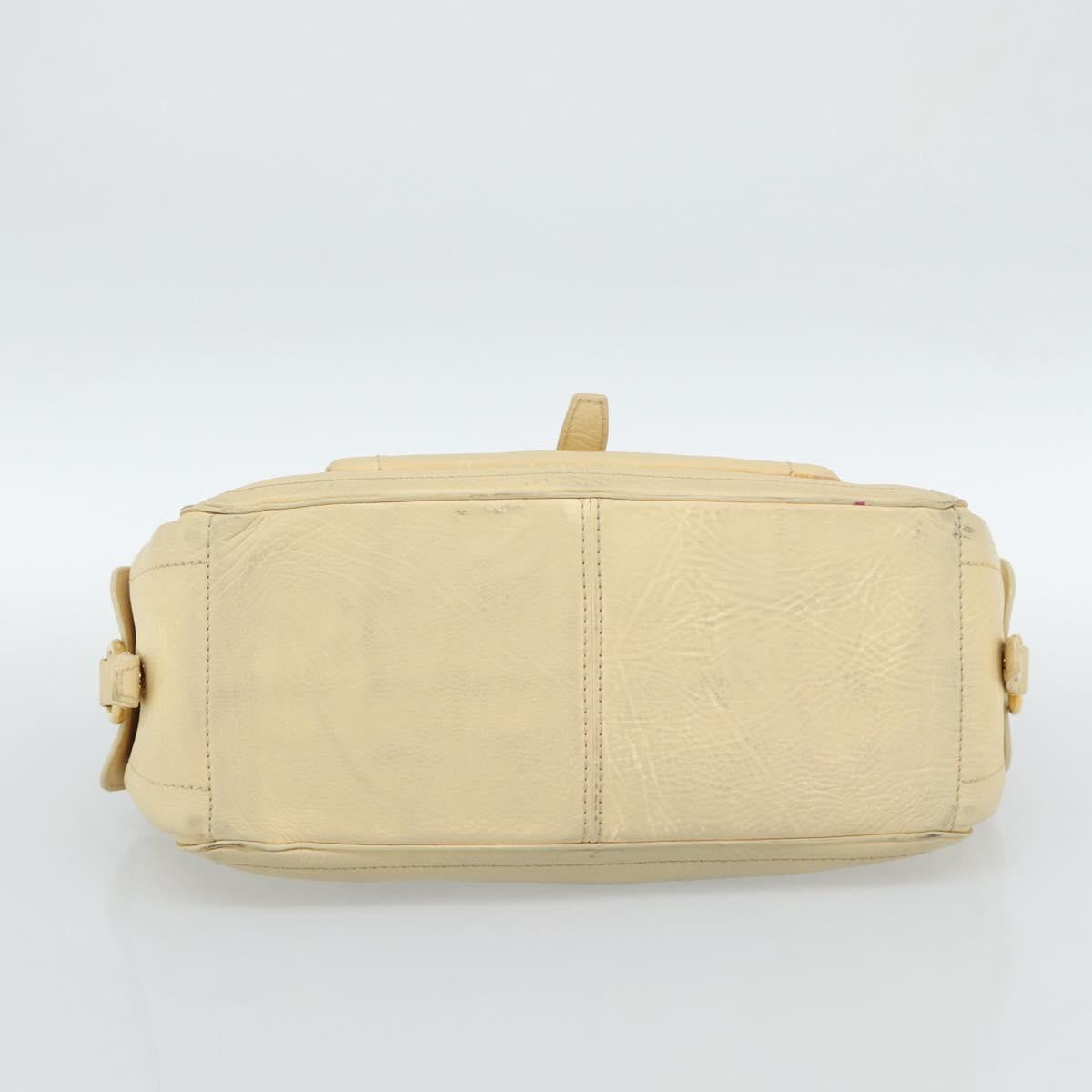 CELINE Hand Bag Leather Ivory Gold Auth hk3795