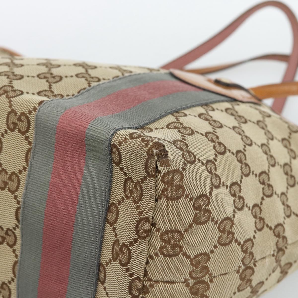 GUCCI GG Canvas Web Sherry Line Tote Bag Beige Gold 211971 Auth hk3796