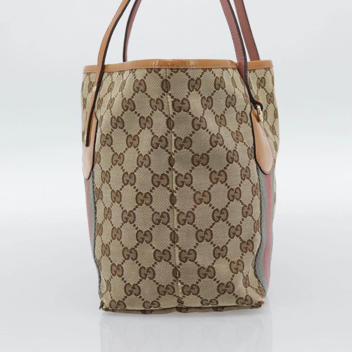 GUCCI GG Canvas Web Sherry Line Tote Bag Beige Gold 211971 Auth hk3796