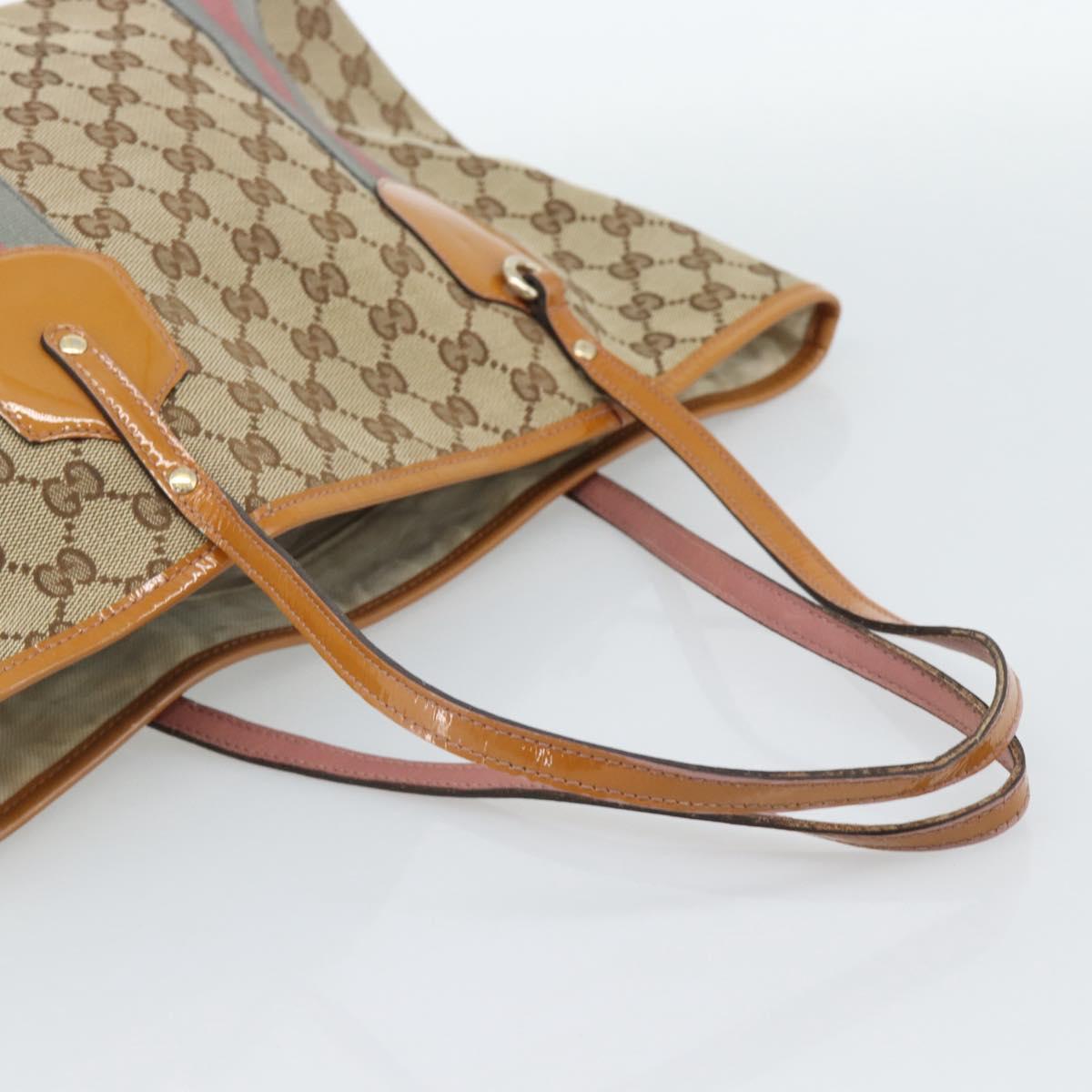 GUCCI GG Canvas Web Sherry Line Tote Bag Beige Gold 211971 Auth hk3796