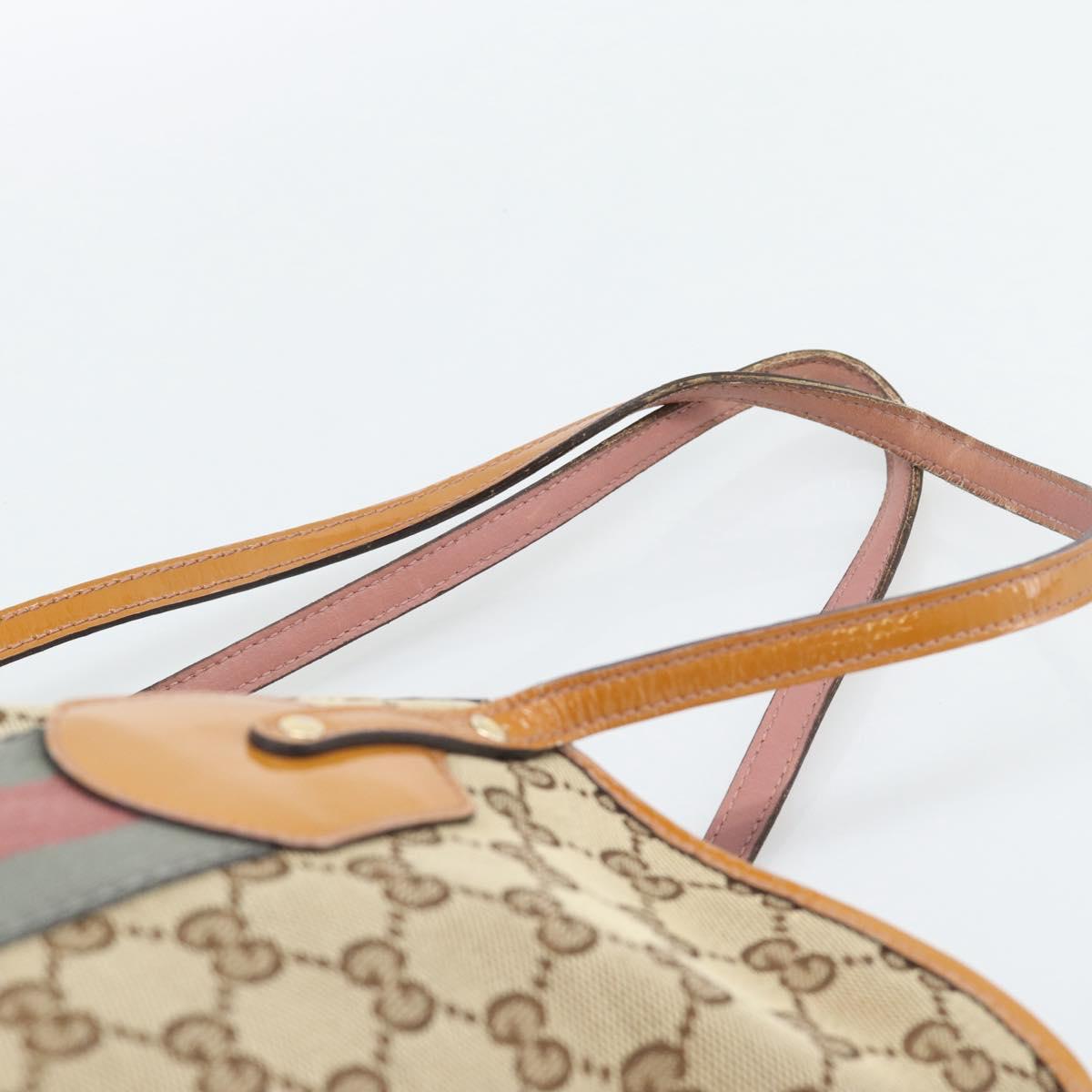 GUCCI GG Canvas Web Sherry Line Tote Bag Beige Gold 211971 Auth hk3796