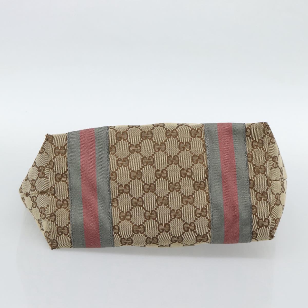 GUCCI GG Canvas Web Sherry Line Tote Bag Beige Gold 211971 Auth hk3796