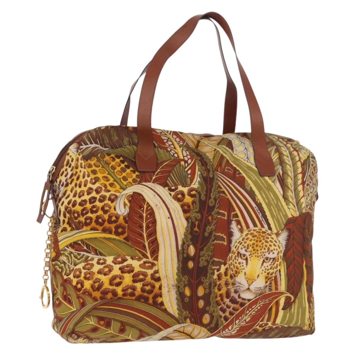 Salvatore Ferragamo Animal Pattern Hand Bag Canvas Multicolor Gold Auth hk3798