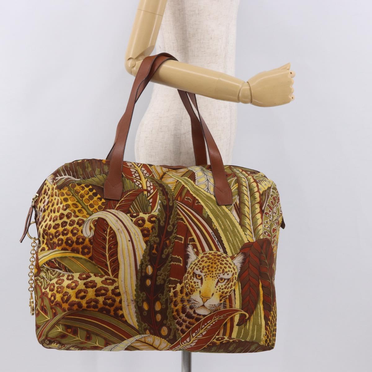 Salvatore Ferragamo Animal Pattern Hand Bag Canvas Multicolor Gold Auth hk3798