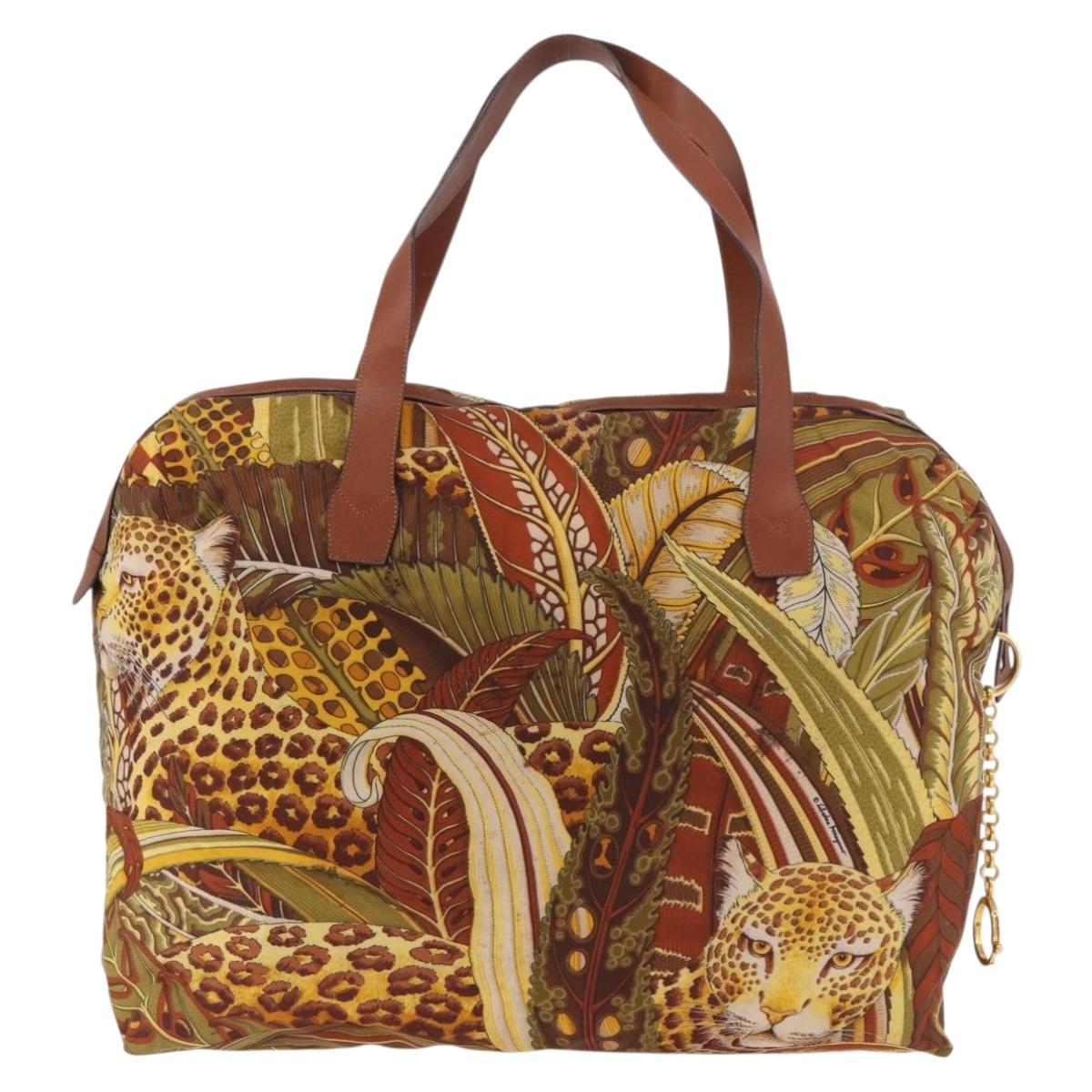 Salvatore Ferragamo Animal Pattern Hand Bag Canvas Multicolor Gold Auth hk3798