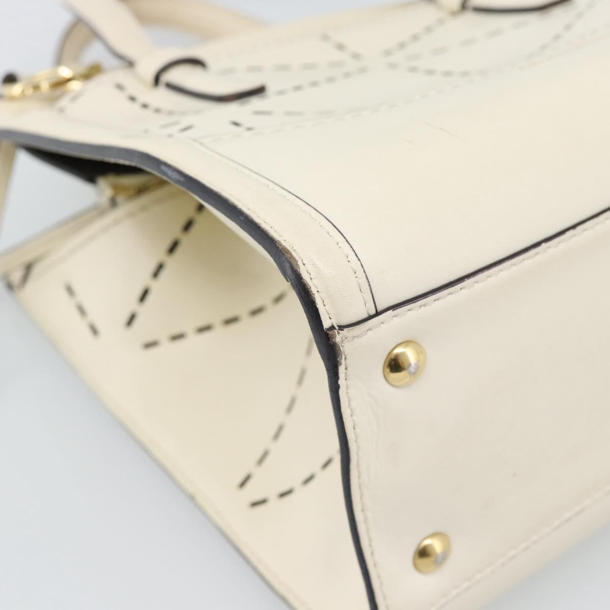Salvatore Ferragamo Hand Bag Leather White Gold Auth hk3799