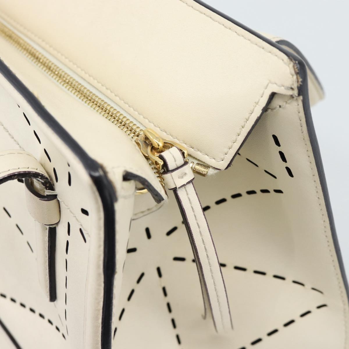 Salvatore Ferragamo Hand Bag Leather White Gold Auth hk3799