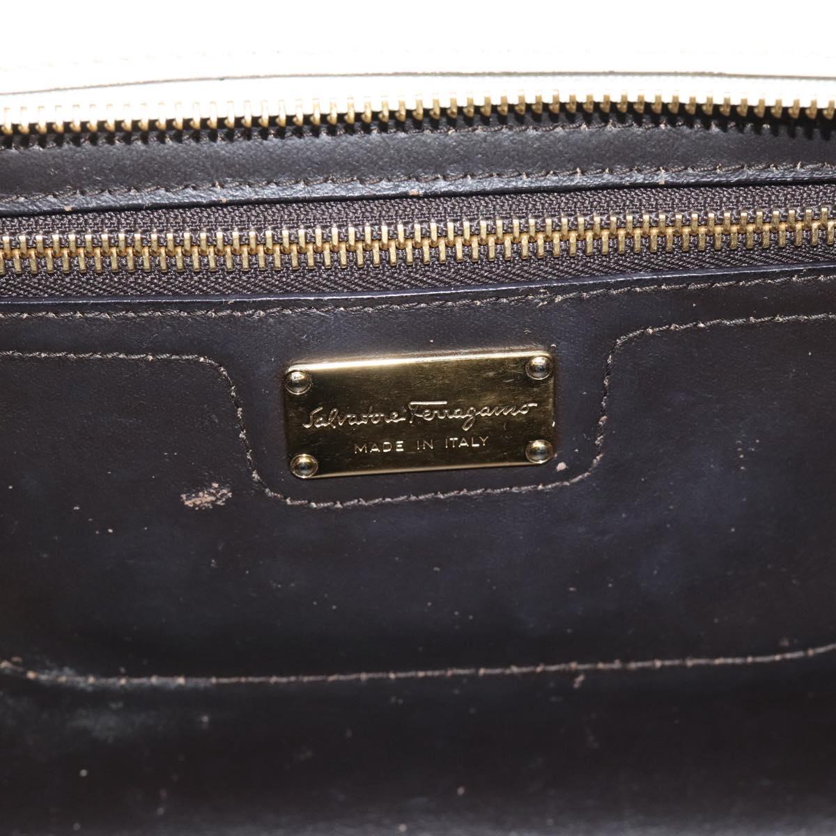 Salvatore Ferragamo Hand Bag Leather White Gold Auth hk3799