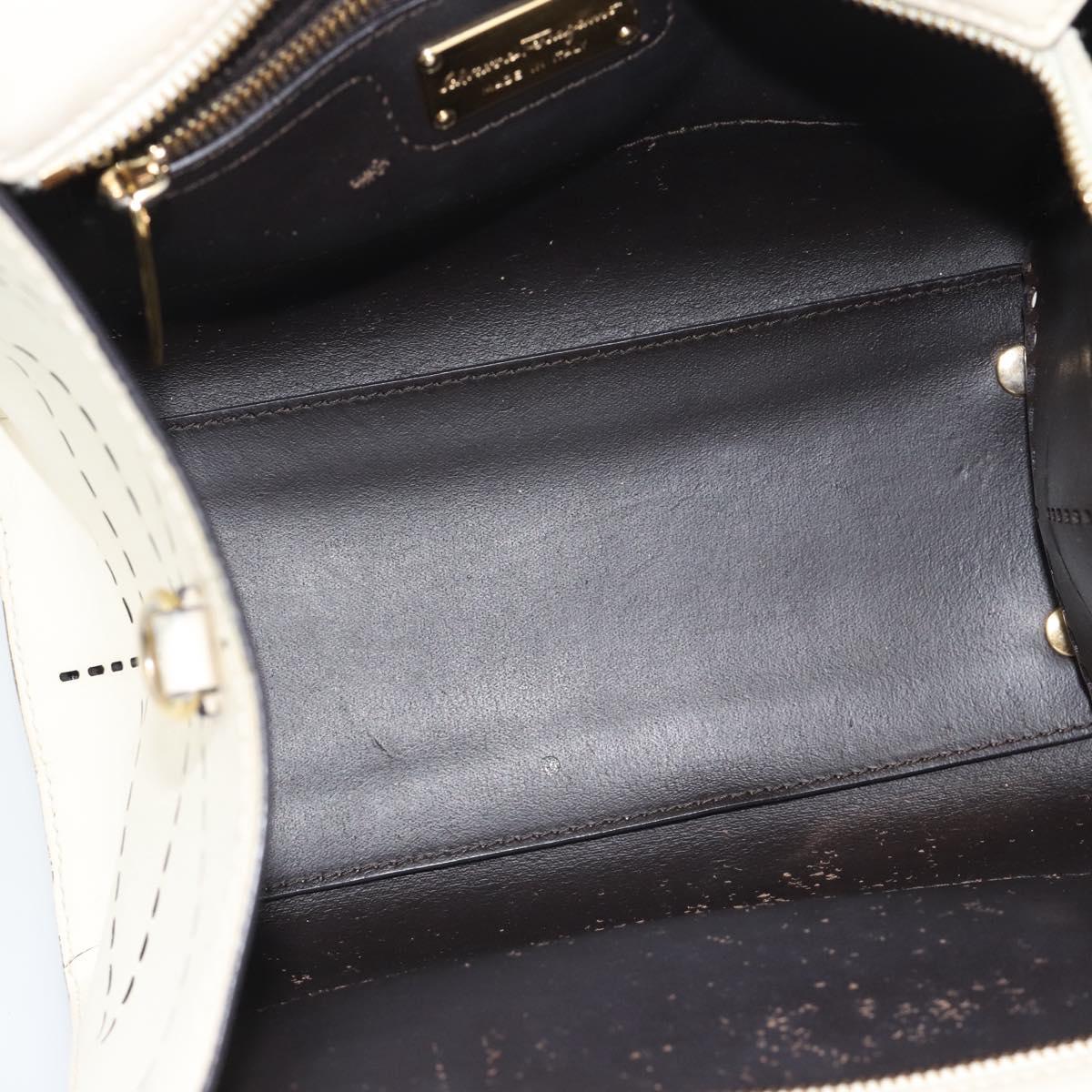 Salvatore Ferragamo Hand Bag Leather White Gold Auth hk3799
