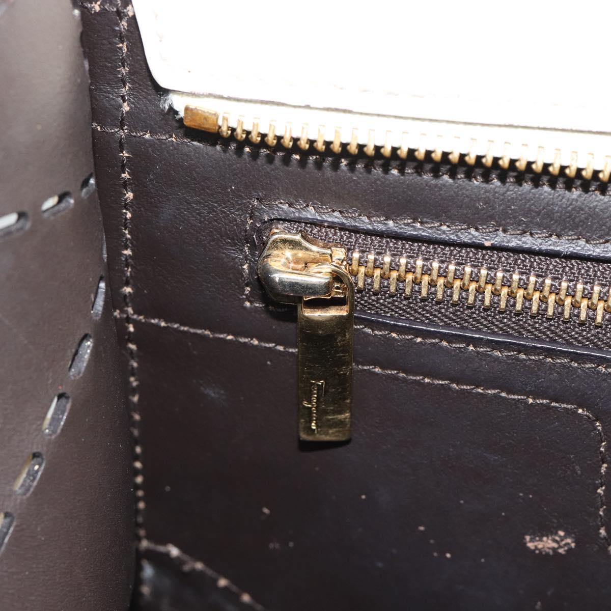 Salvatore Ferragamo Hand Bag Leather White Gold Auth hk3799