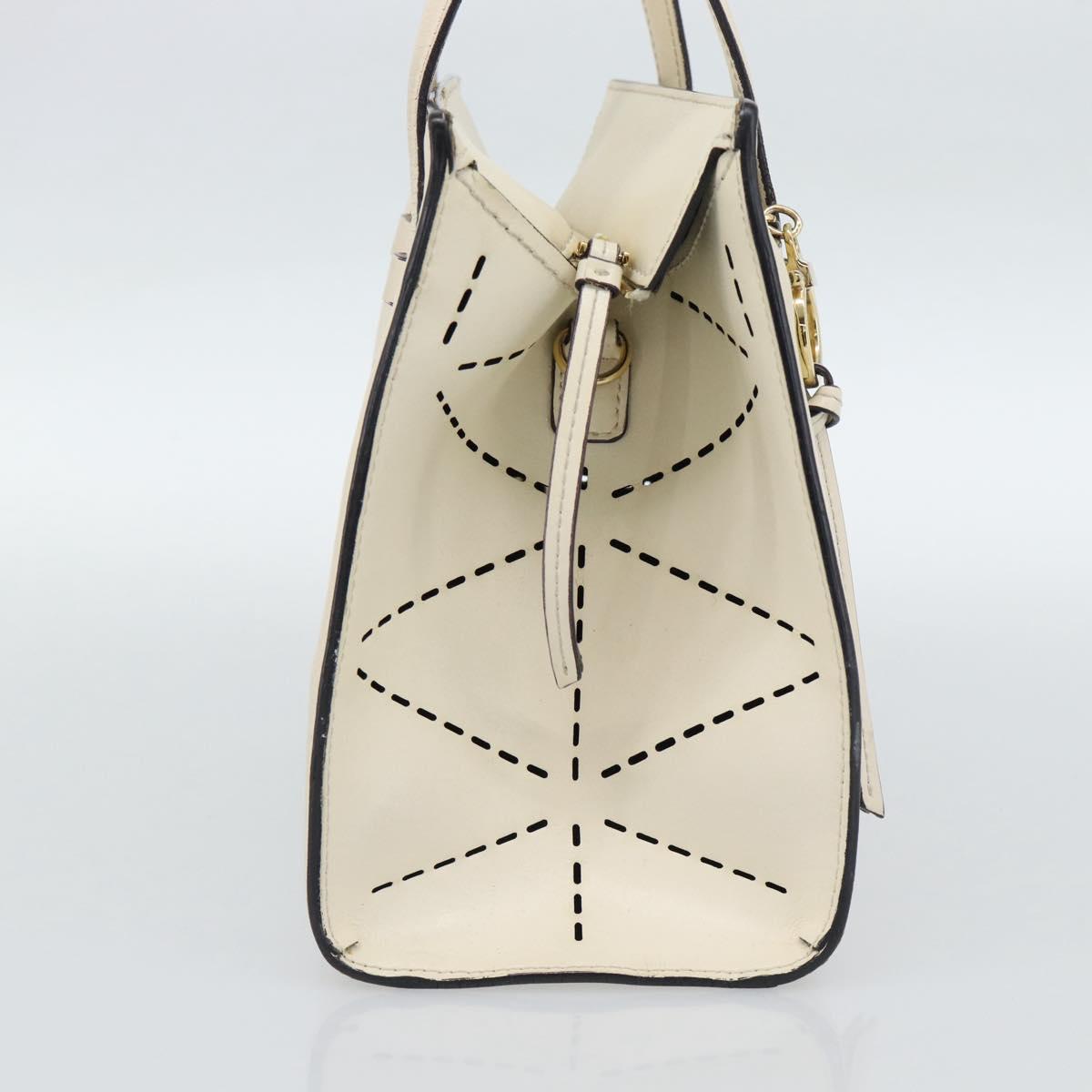 Salvatore Ferragamo Hand Bag Leather White Gold Auth hk3799