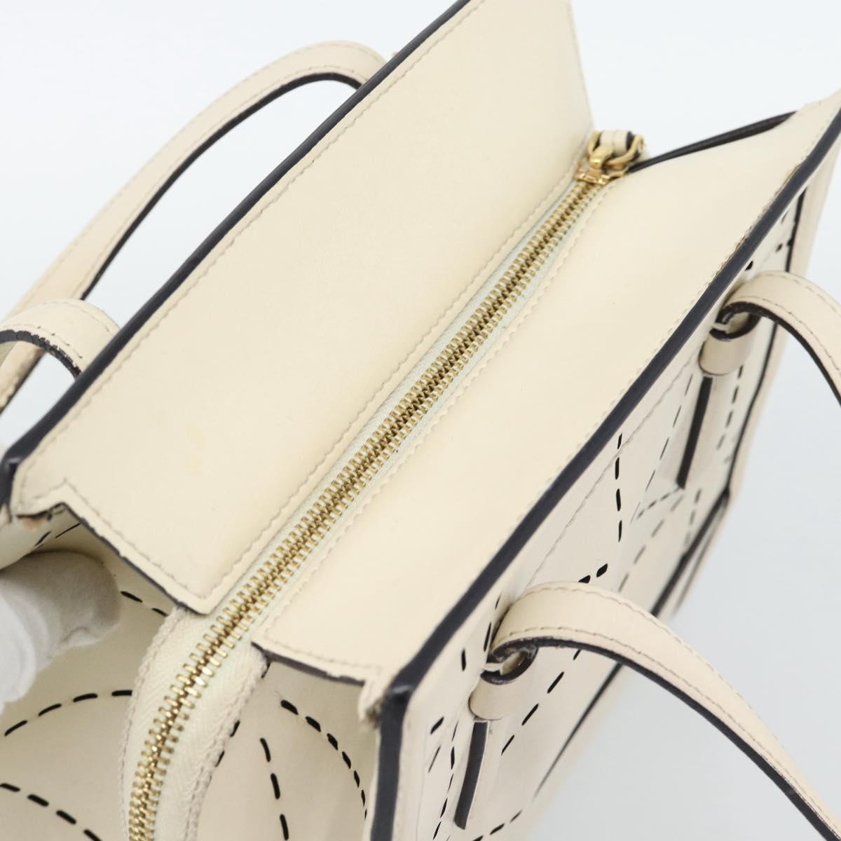 Salvatore Ferragamo Hand Bag Leather White Gold Auth hk3799