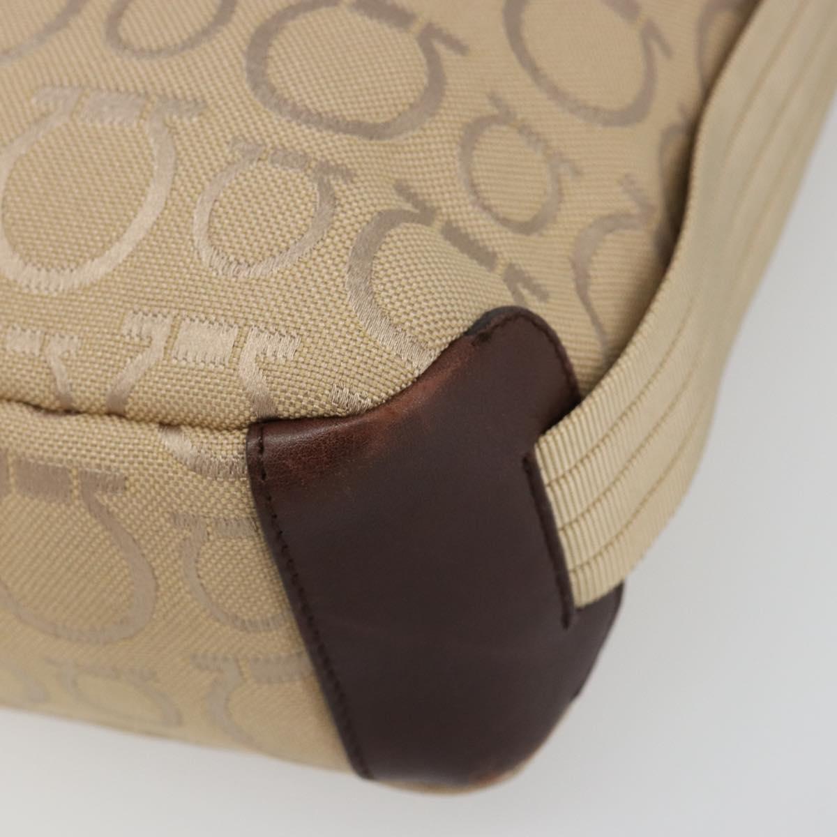 Salvatore Ferragamo Shoulder Bag Canvas Beige Gold Auth hk3800