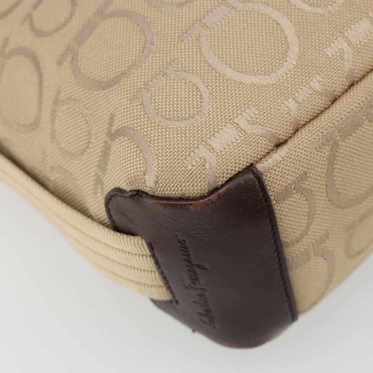 Salvatore Ferragamo Shoulder Bag Canvas Beige Gold Auth hk3800
