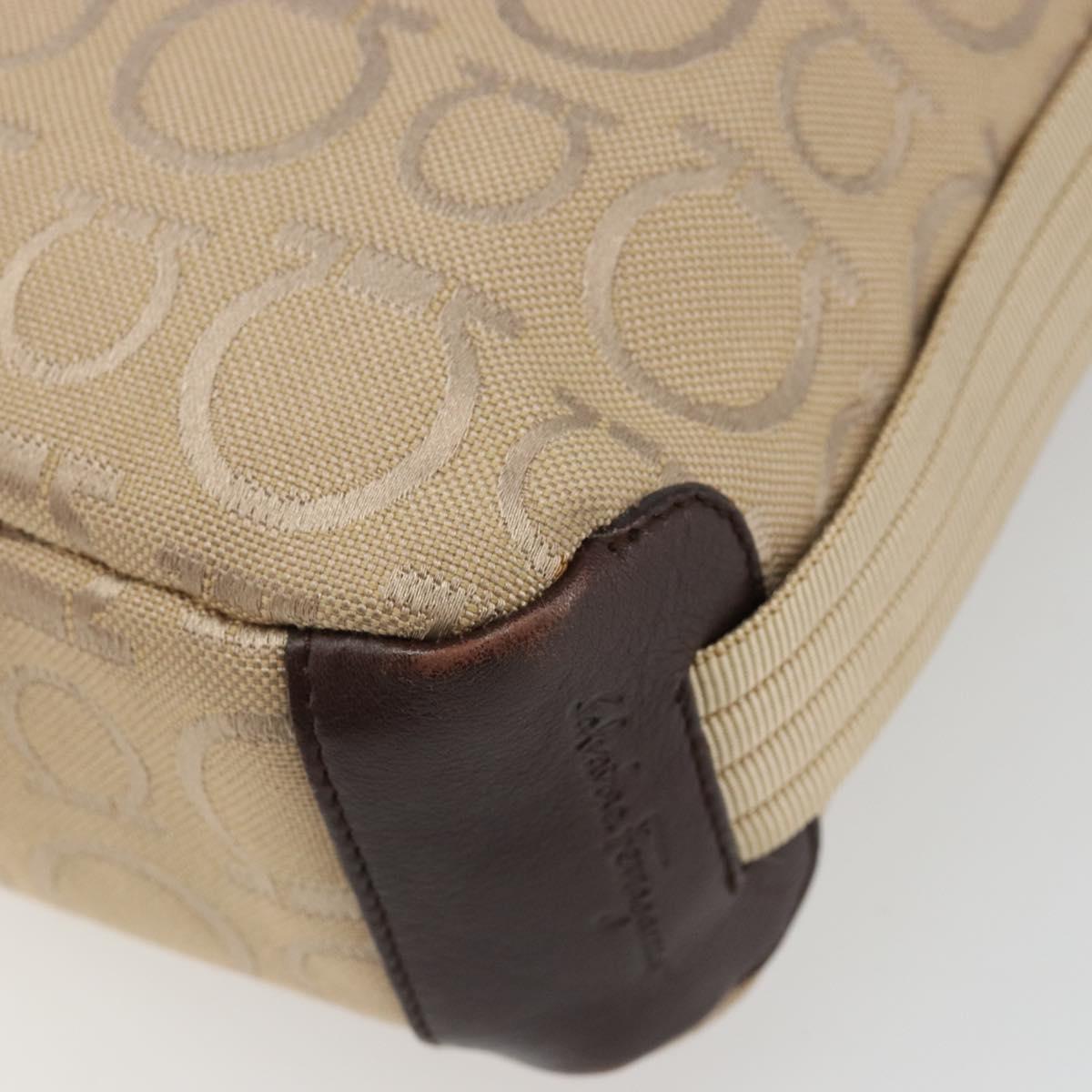 Salvatore Ferragamo Shoulder Bag Canvas Beige Gold Auth hk3800