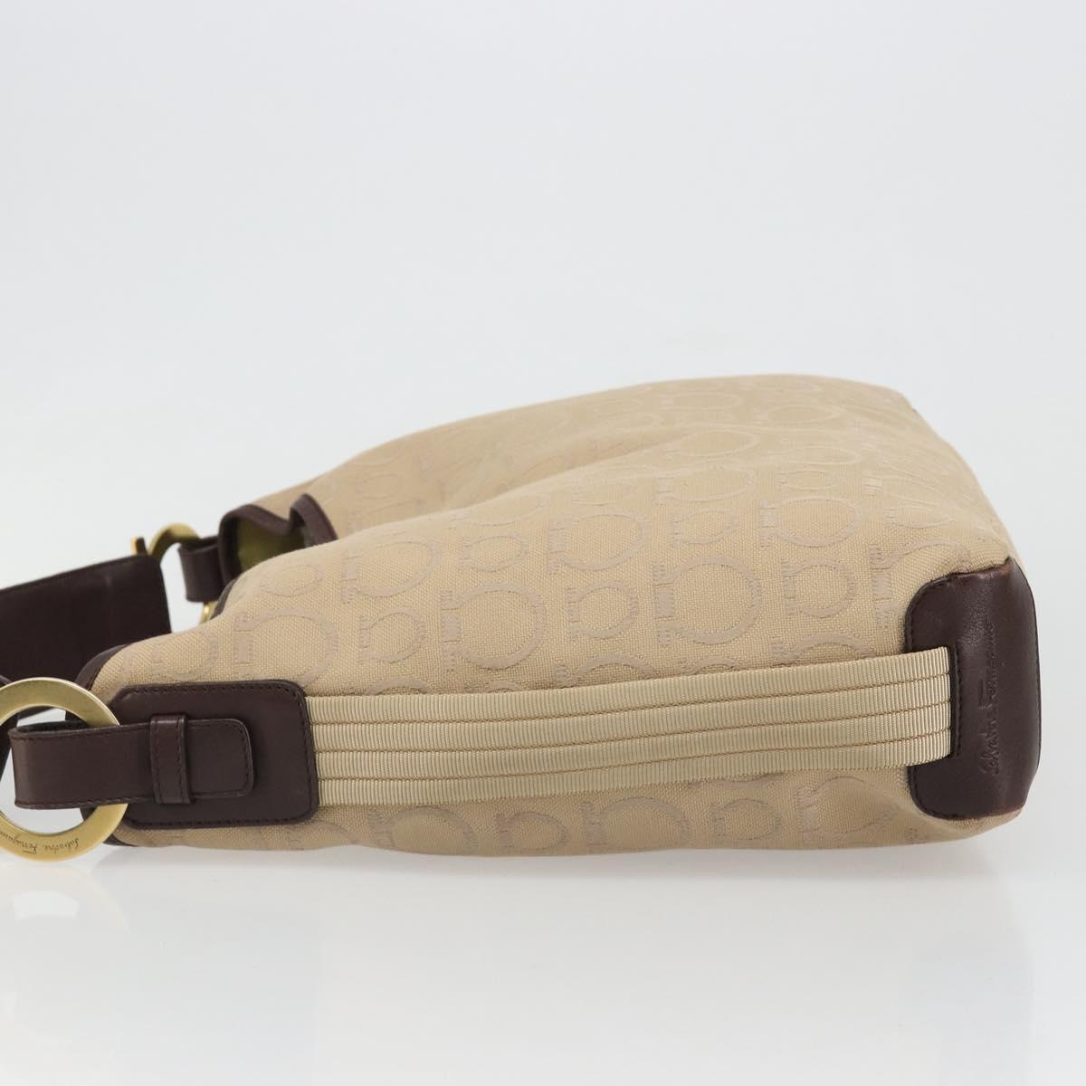 Salvatore Ferragamo Shoulder Bag Canvas Beige Gold Auth hk3800