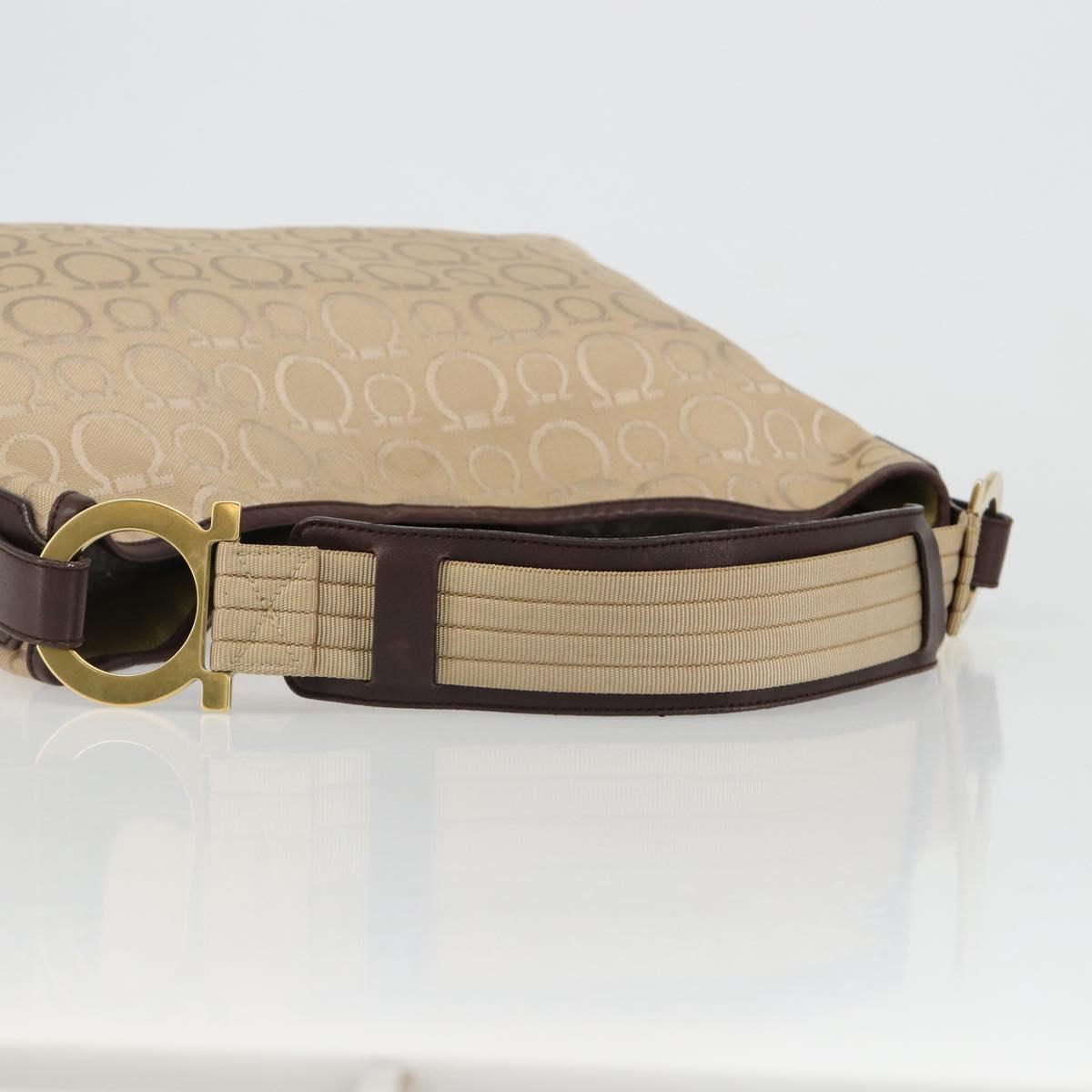 Salvatore Ferragamo Shoulder Bag Canvas Beige Gold Auth hk3800