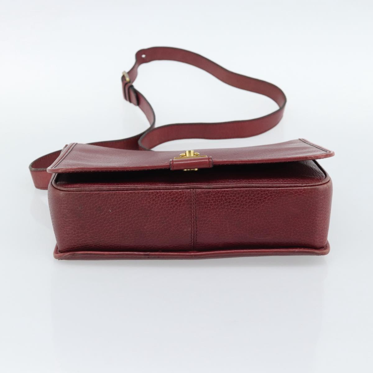 CELINE Shoulder Bag Leather Bordeaux Gold Auth hk3802