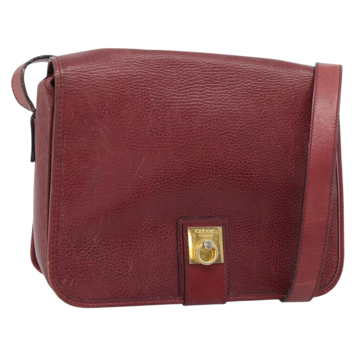 CELINE Shoulder Bag Leather Bordeaux Gold Auth hk3802