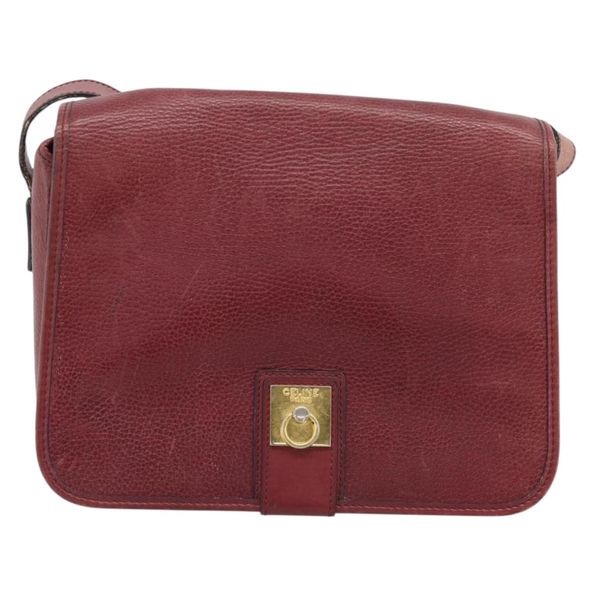 CELINE Shoulder Bag Leather Bordeaux Gold Auth hk3802