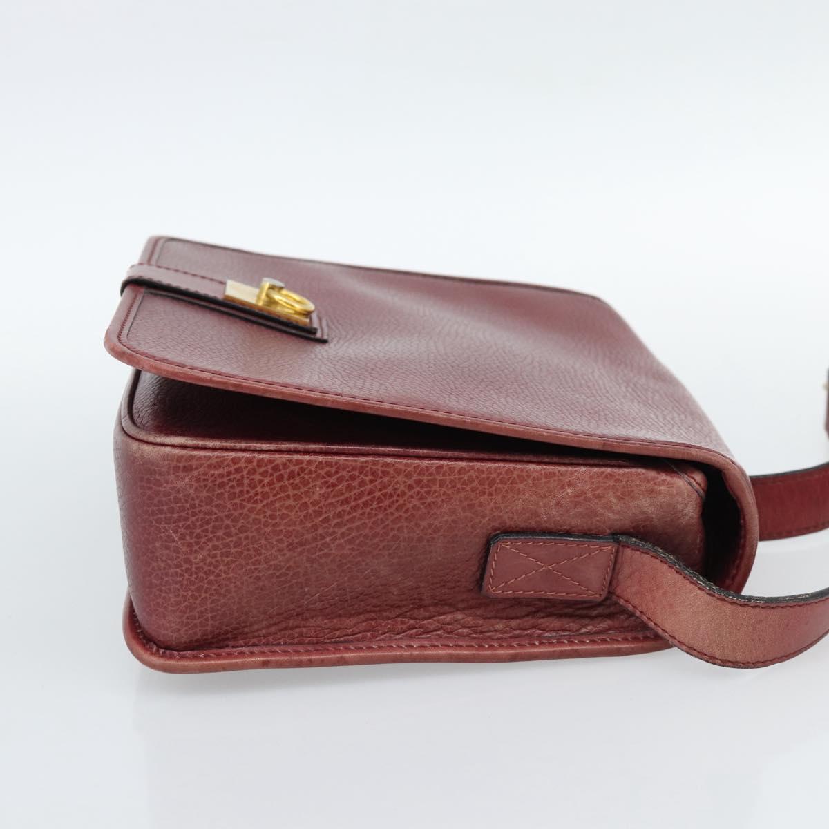 CELINE Shoulder Bag Leather Bordeaux Gold Auth hk3802