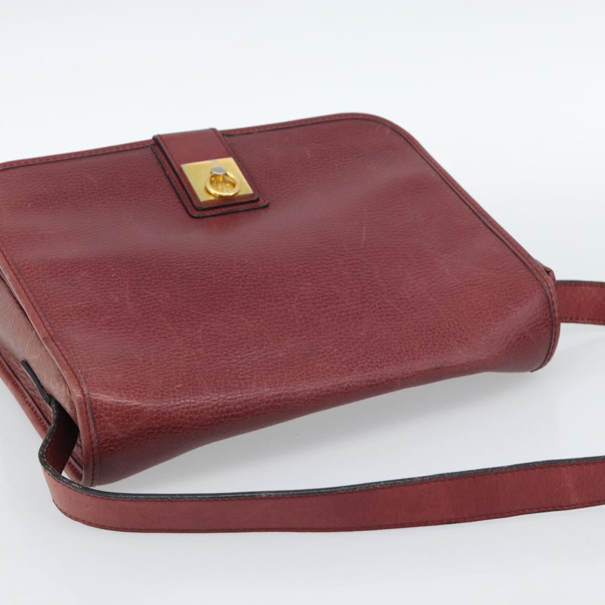 CELINE Shoulder Bag Leather Bordeaux Gold Auth hk3802