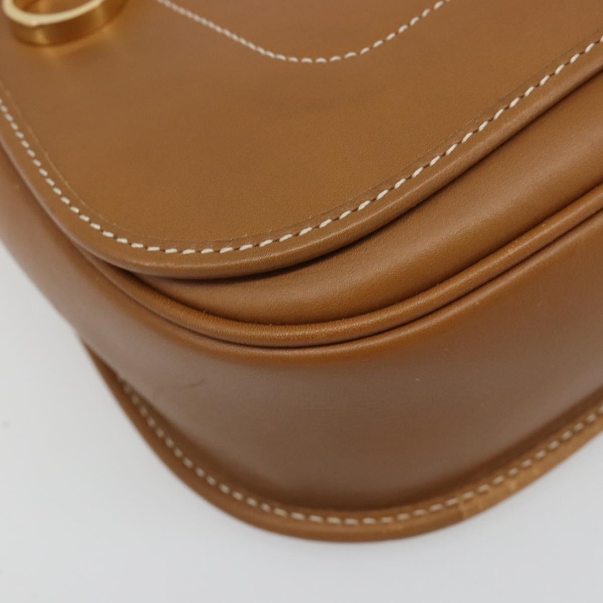 Christian Dior Shoulder Bag Leather Brown Gold Auth hk3803
