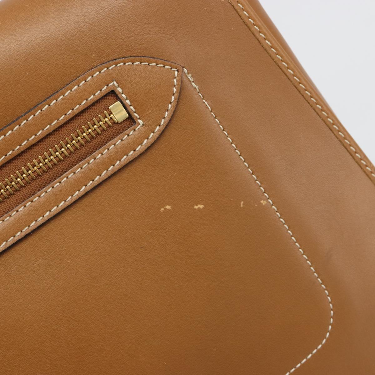 Christian Dior Shoulder Bag Leather Brown Gold Auth hk3803