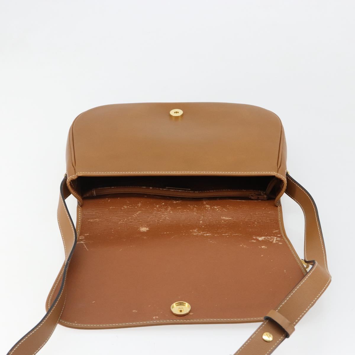 Christian Dior Shoulder Bag Leather Brown Gold Auth hk3803