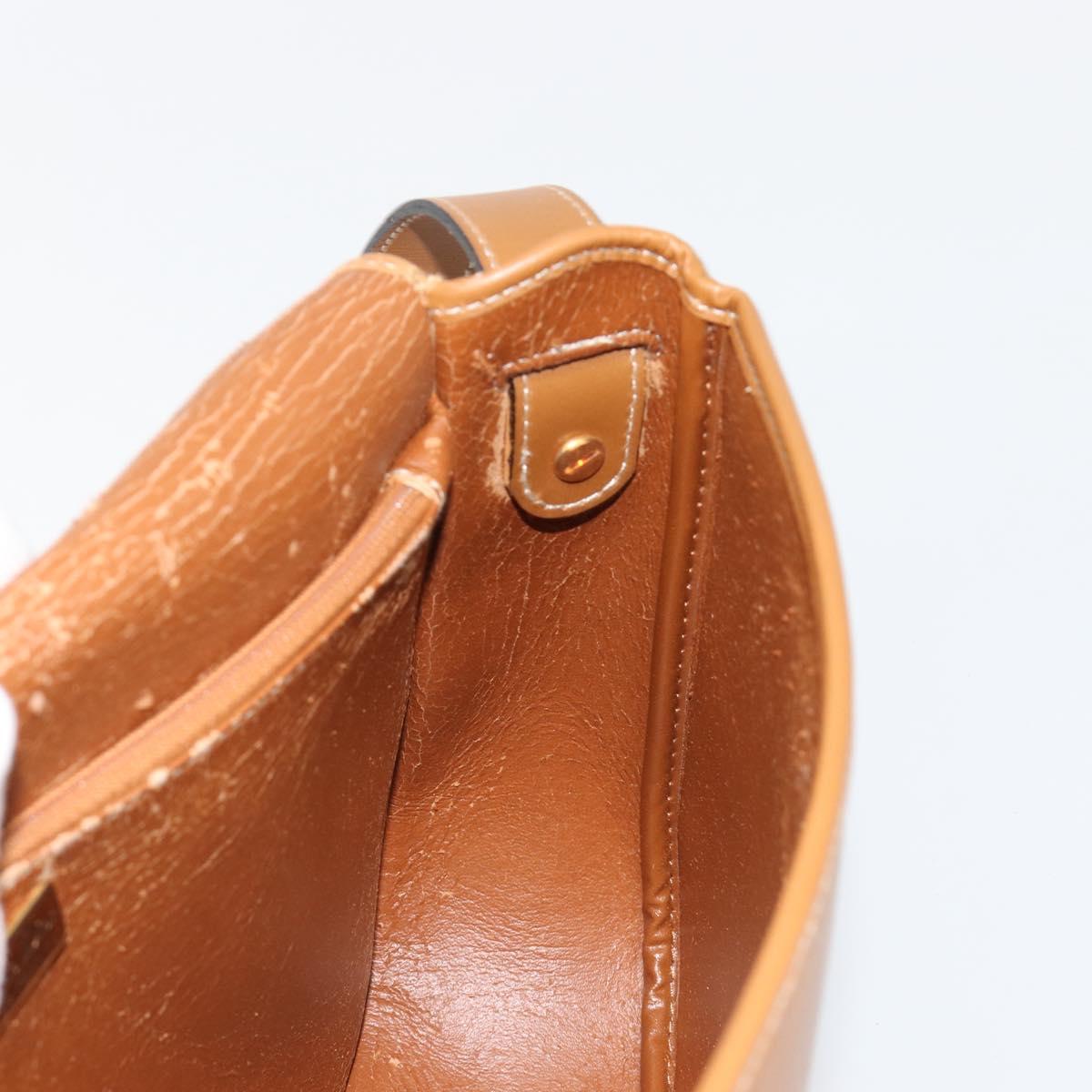Christian Dior Shoulder Bag Leather Brown Gold Auth hk3803