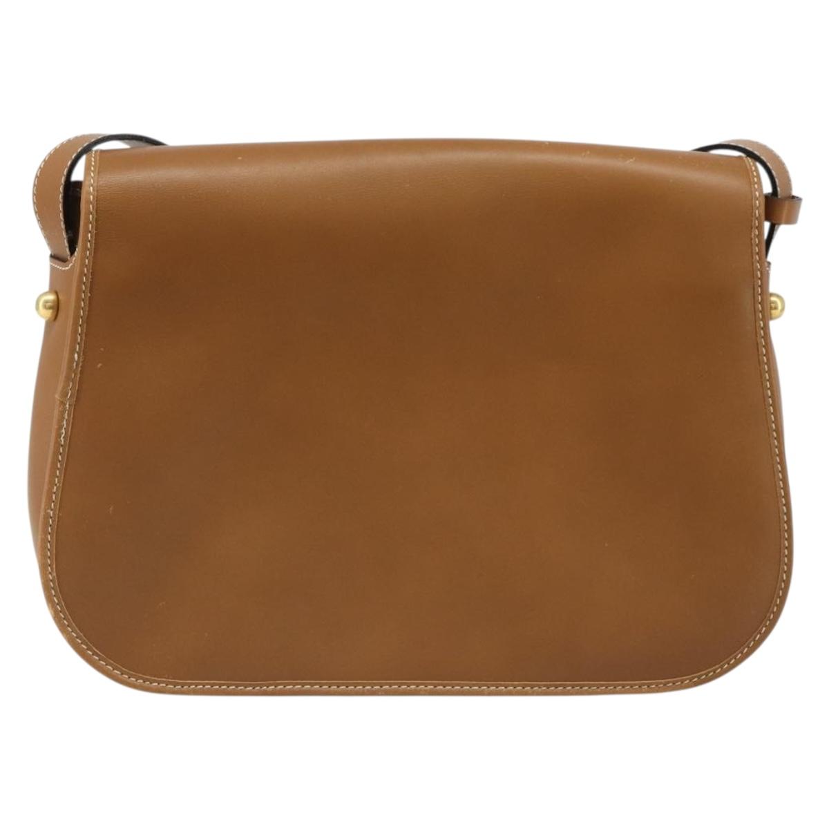 Christian Dior Shoulder Bag Leather Brown Gold Auth hk3803