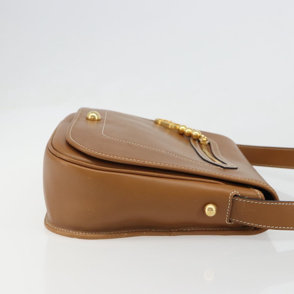 Christian Dior Shoulder Bag Leather Brown Gold Auth hk3803