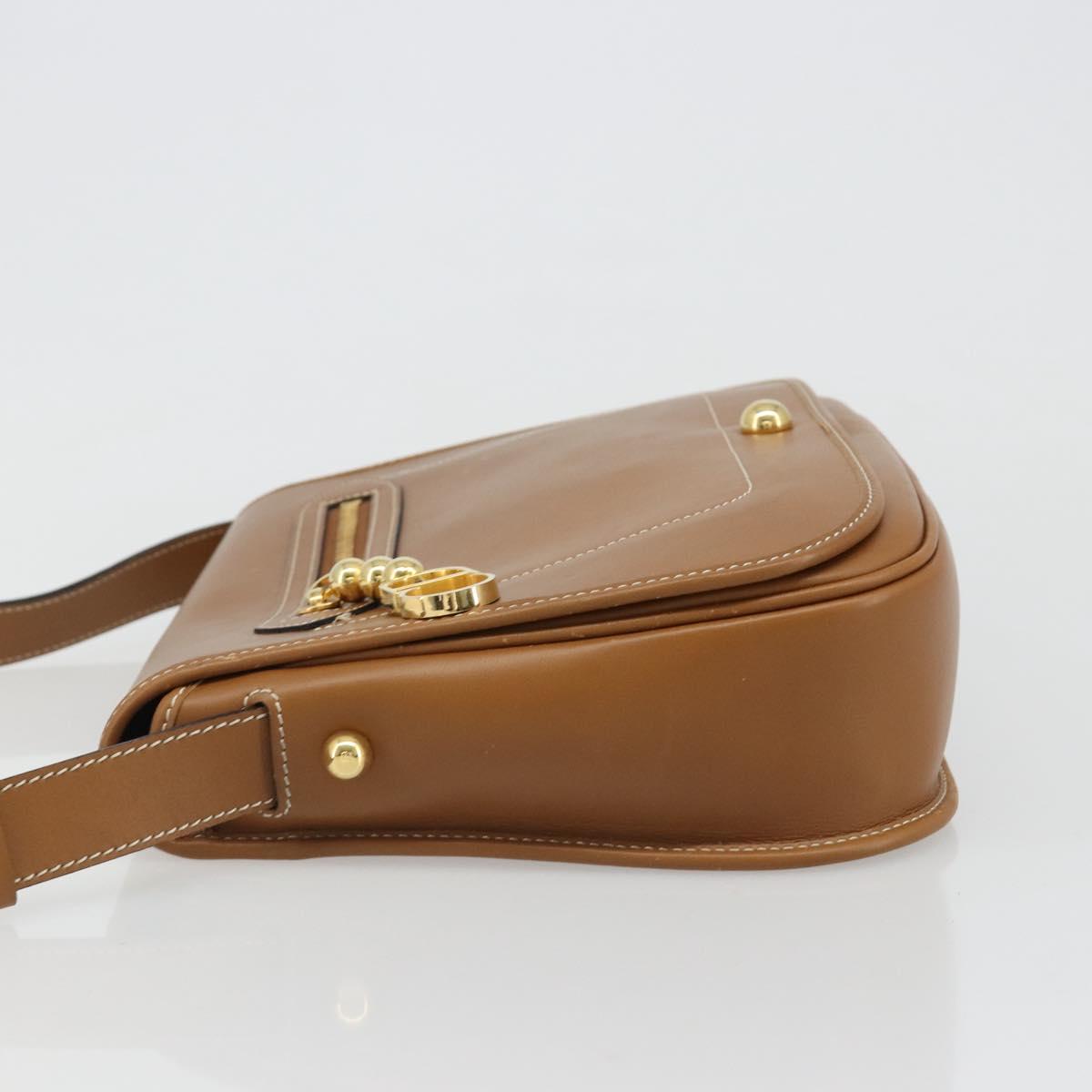 Christian Dior Shoulder Bag Leather Brown Gold Auth hk3803
