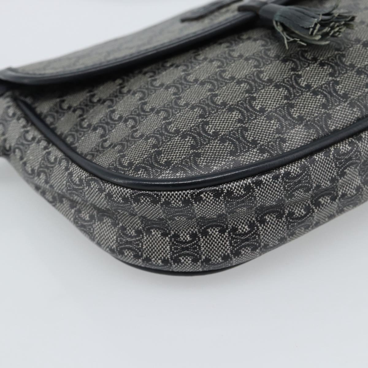 CELINE Macadam Canvas Shoulder Bag PVC Navy Gold Auth hk3804