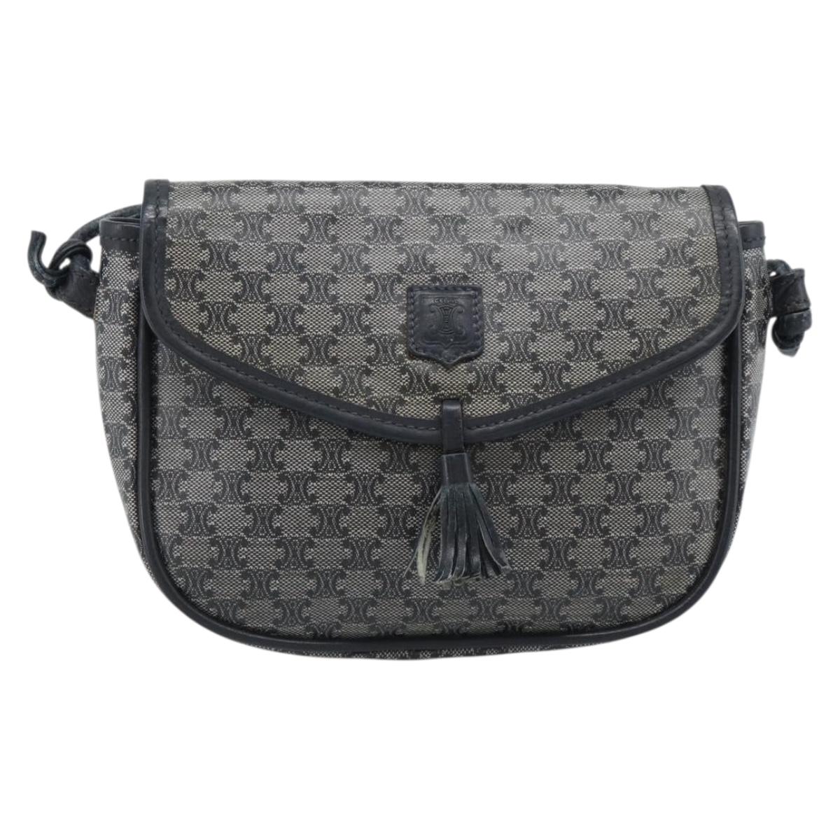 CELINE Macadam Canvas Shoulder Bag PVC Navy Gold Auth hk3804