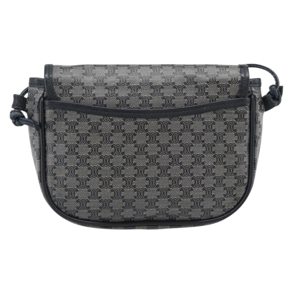 CELINE Macadam Canvas Shoulder Bag PVC Navy Gold Auth hk3804