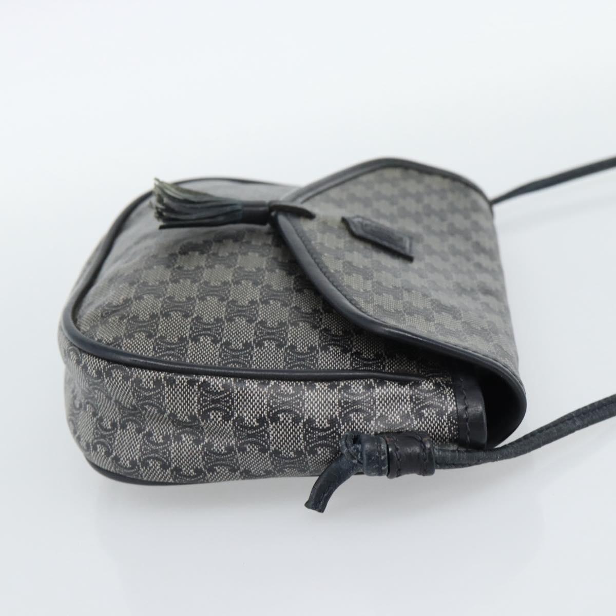 CELINE Macadam Canvas Shoulder Bag PVC Navy Gold Auth hk3804