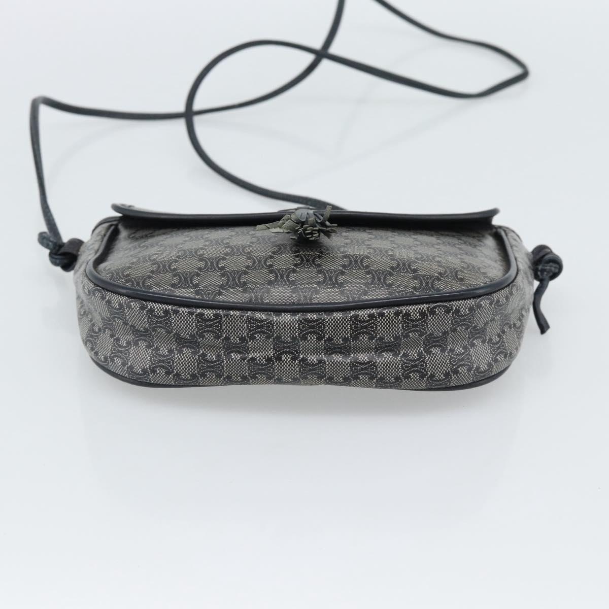 CELINE Macadam Canvas Shoulder Bag PVC Navy Gold Auth hk3804