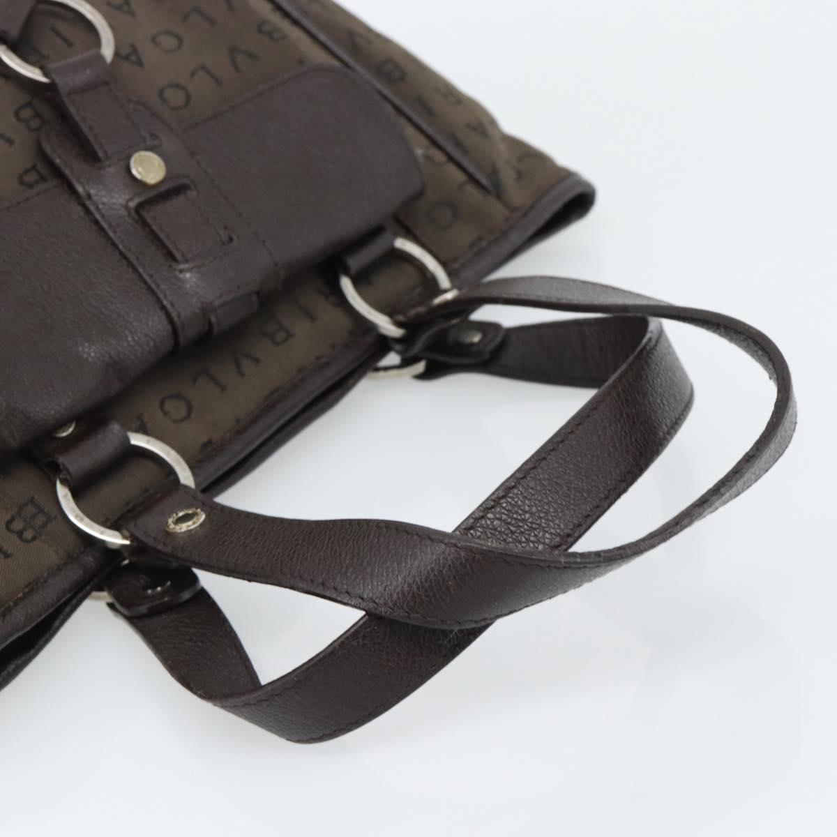 BVLGARI Logo Mania Hand Bag Canvas Brown Silver Auth hk3805