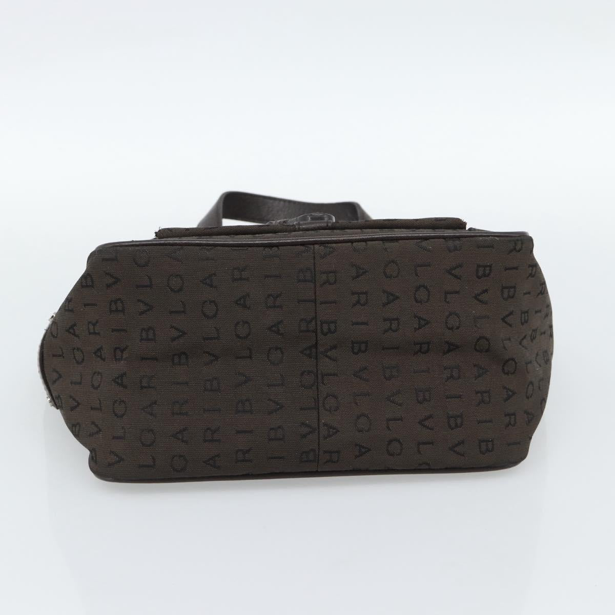 BVLGARI Logo Mania Hand Bag Canvas Brown Silver Auth hk3805