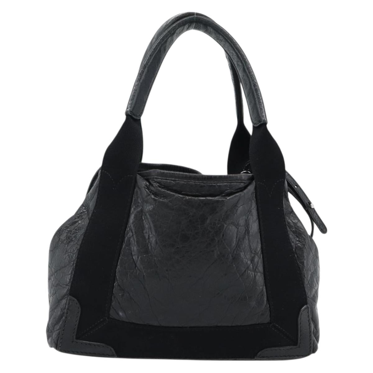 BALENCIAGA Navy Cabas XS Hand Bag Leather 2way Black Silver 390346 Auth hk3806