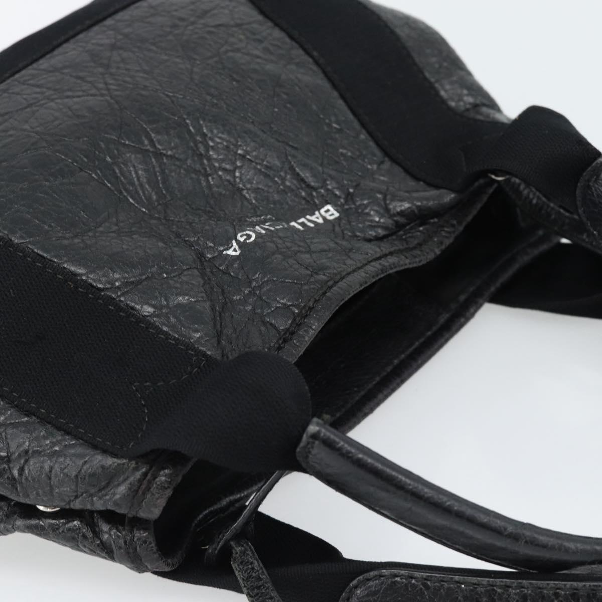 BALENCIAGA Navy Cabas XS Hand Bag Leather 2way Black Silver 390346 Auth hk3806
