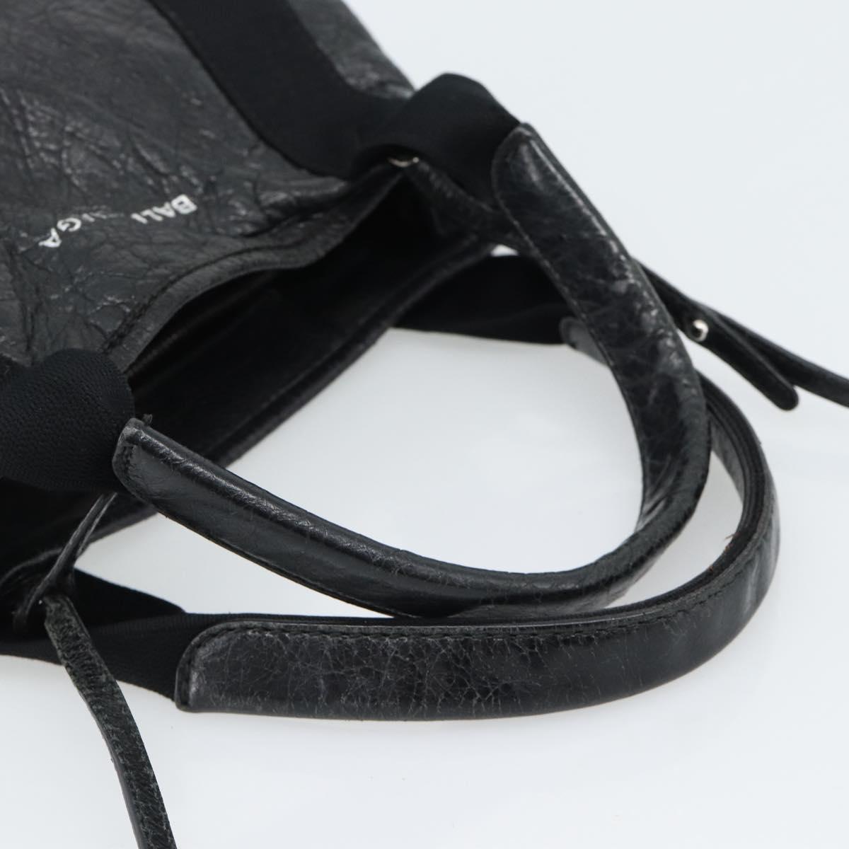 BALENCIAGA Navy Cabas XS Hand Bag Leather 2way Black Silver 390346 Auth hk3806