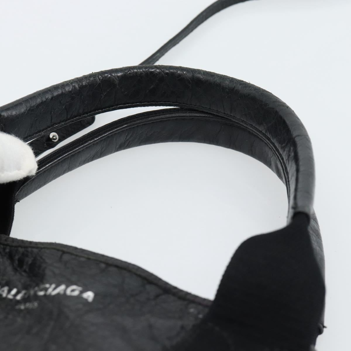 BALENCIAGA Navy Cabas XS Hand Bag Leather 2way Black Silver 390346 Auth hk3806