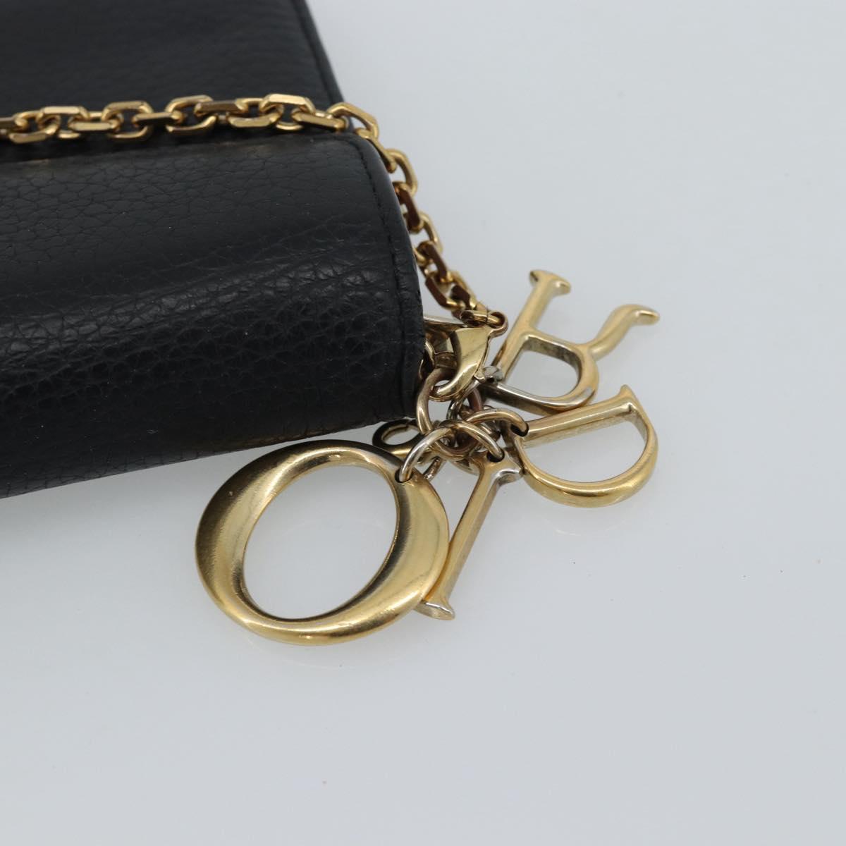 Christian Dior Diorissimo Chain Wallet Leather Black Gold Auth hk3807